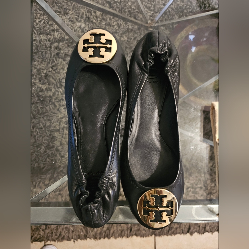 Tory Burch Black Ballet Flats with Gold Accents